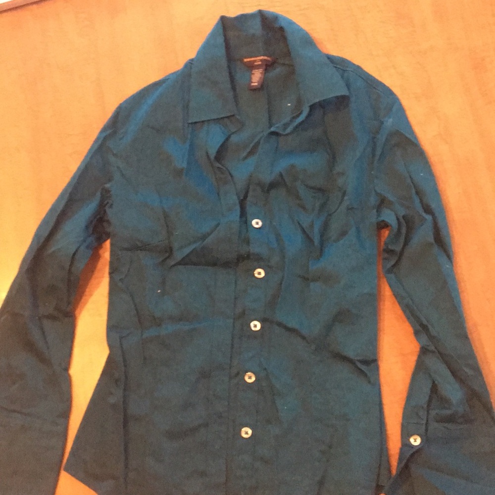 Teal button down 3/4 length sleeves